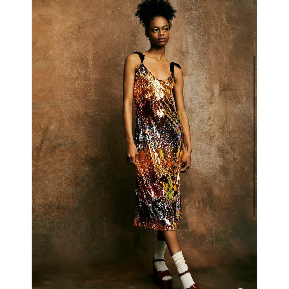 Free People Beatrice B Sequin Slip Dress XXL‎ Multicolor Midi Party Cocktail NWT